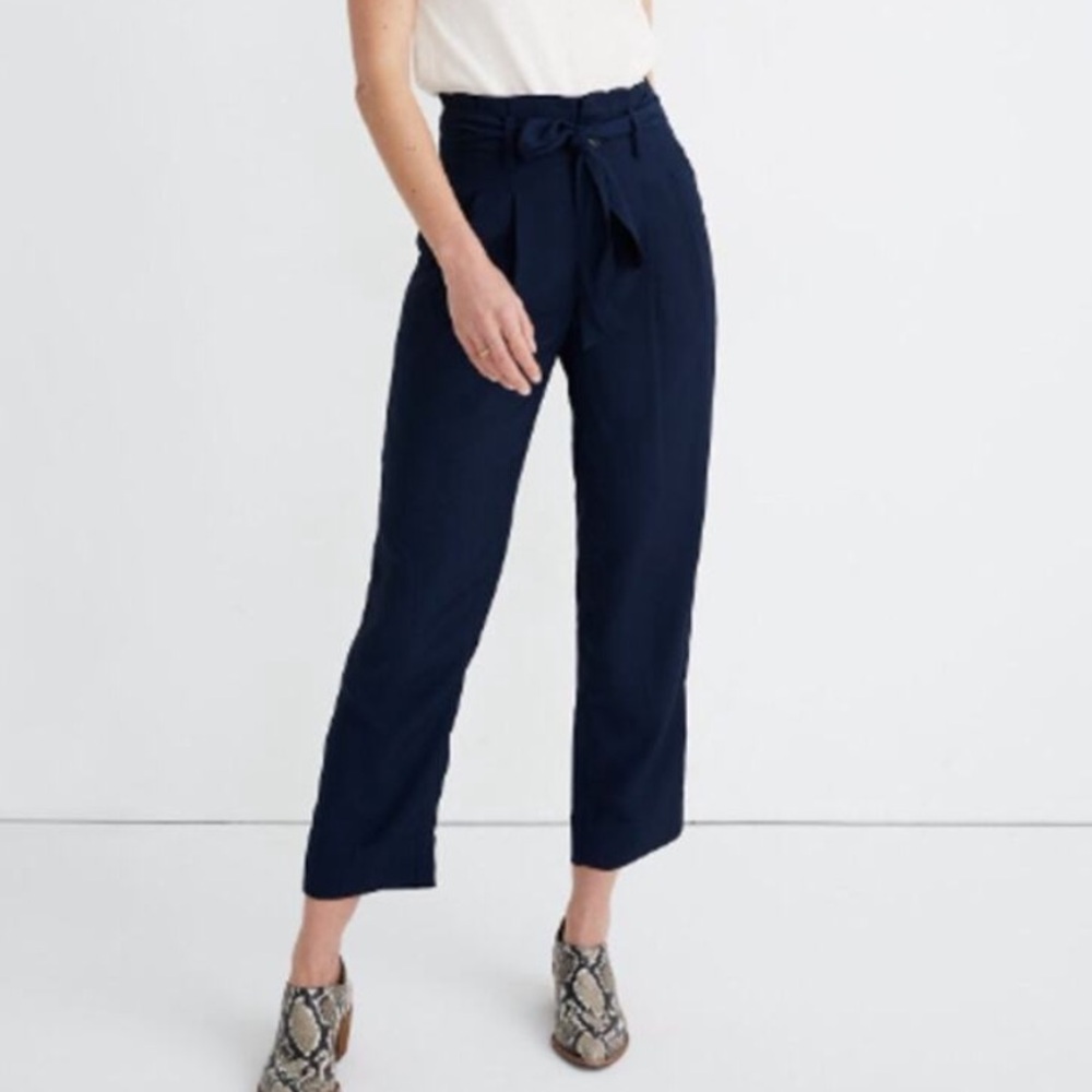 Madewell High-Rise Navy Paperbag Waist Pants